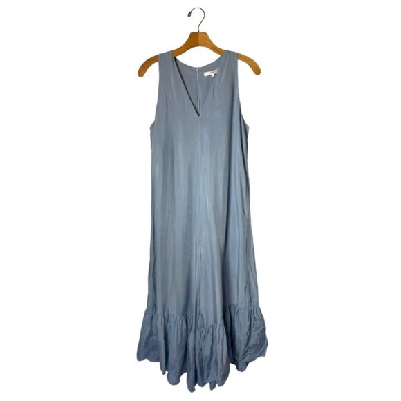 Tibi Jumpsuit Women 4 Blue Tie Waist Sleeveless Boho Cottagecore‎ Ruffle Hem - Picture 2 of 11
